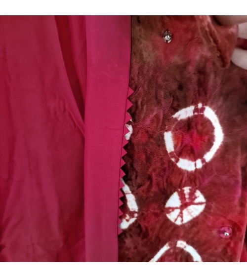 Michiyuki (Abrigo para kimono) vintage "Shibori" en terciopelo rojo