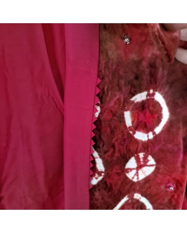 Michiyuki (Abrigo para kimono) vintage "Shibori" en terciopelo rojo