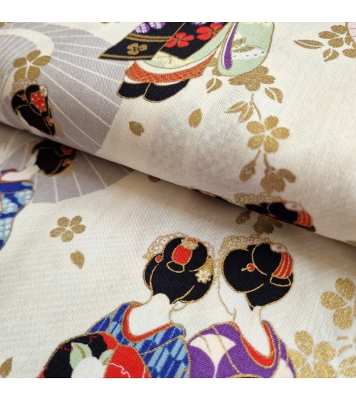 Tela japonesa "Maiko", la aprendiz de geisha en marfil.