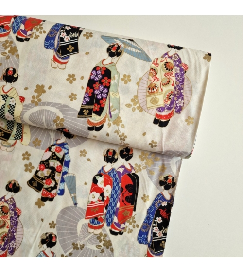 Tela japonesa "Maiko", la aprendiz de geisha en marfil.