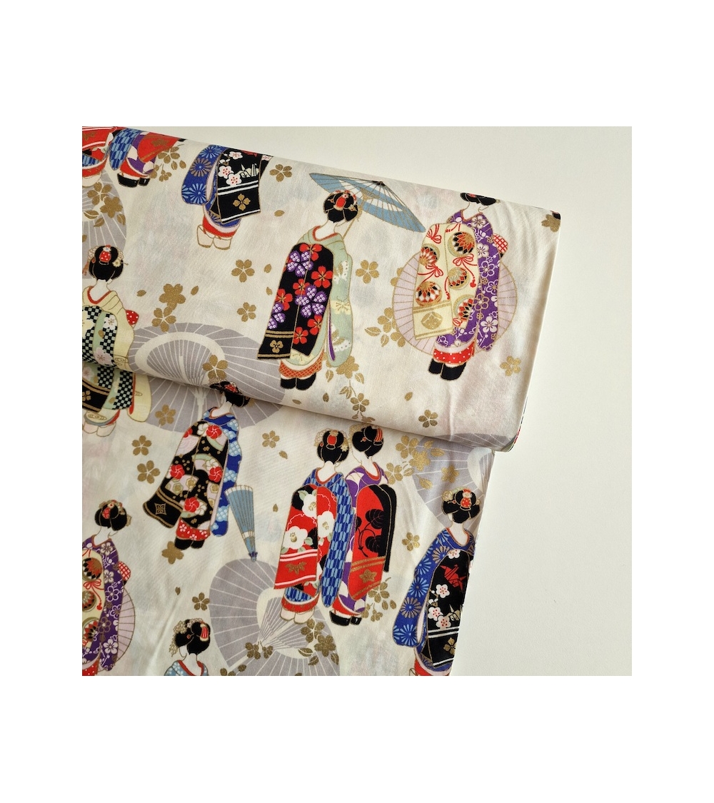 Tela japonesa "Maiko", la aprendiz de geisha en marfil.