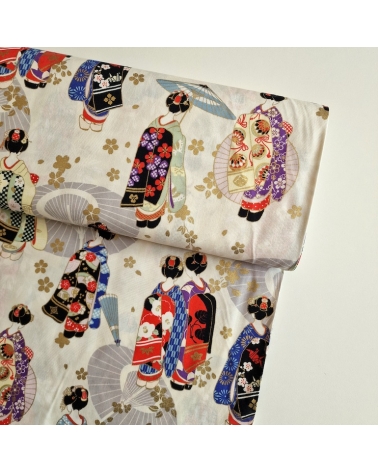 Tela japonesa "Maiko", la aprendiz de geisha en marfil.