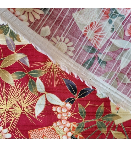 Tela japonesa en Satin de algodón "Sensu to matsu" en rojo