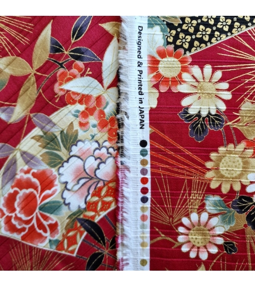 Tela japonesa en Satin de algodón "Sensu to matsu" en rojo