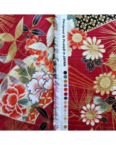 Tela japonesa en Satin de algodón "Sensu to matsu" en rojo