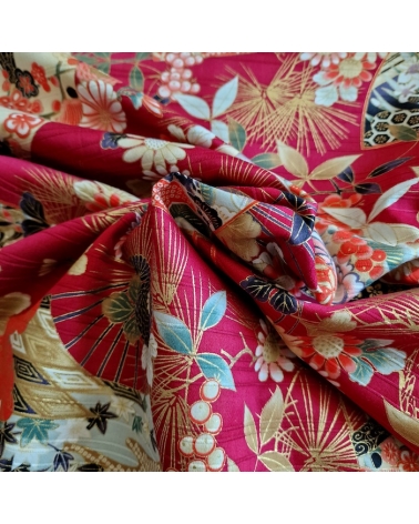 Tela japonesa en Satin de algodón "Sensu to matsu" en rojo