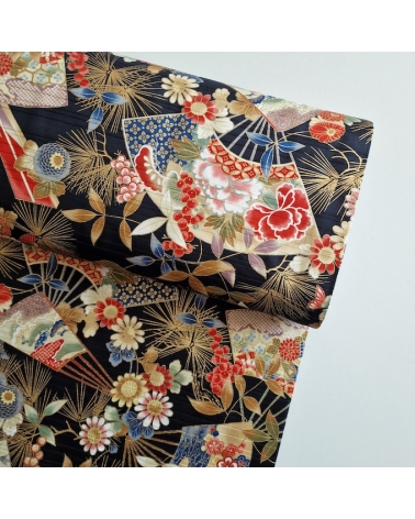 Japanese satin slub fabric "Sensu to matsu" in black