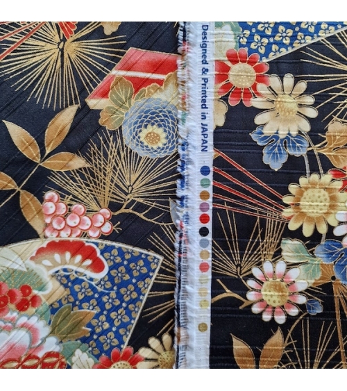 Japanese satin slub fabric "Sensu to matsu" in black
