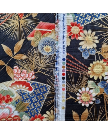 Japanese satin slub fabric "Sensu to matsu" in black