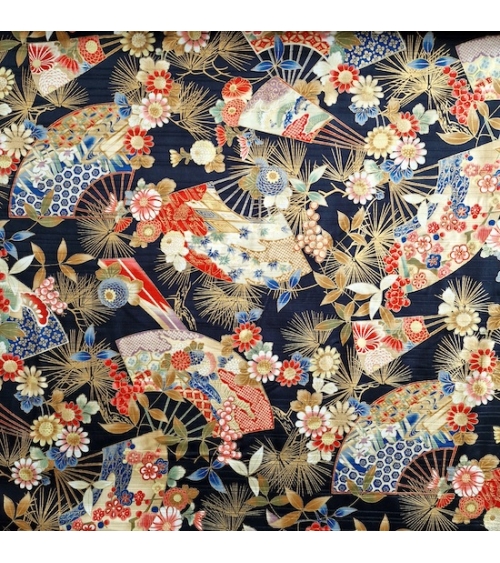Japanese satin slub fabric "Sensu to matsu" in black
