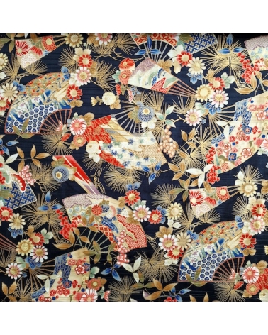 Japanese satin slub fabric "Sensu to matsu" in black