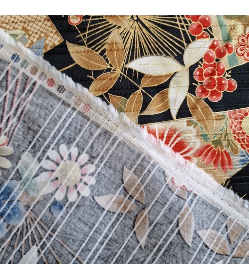 Japanese satin slub fabric "Sensu to matsu" in black