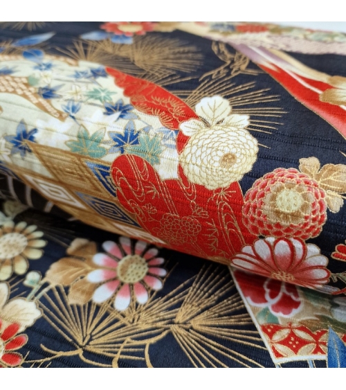 Japanese satin slub fabric "Sensu to matsu" in black