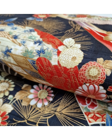 Japanese satin slub fabric "Sensu to matsu" in black