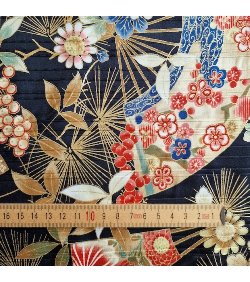 Japanese satin slub fabric "Sensu to matsu" in black