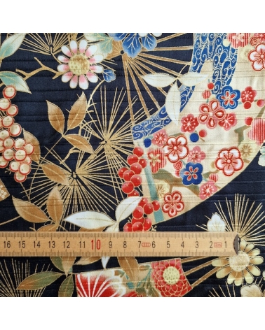 Japanese satin slub fabric "Sensu to matsu" in black