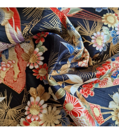 Japanese satin slub fabric "Sensu to matsu" in black
