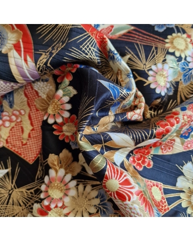 Japanese satin slub fabric "Sensu to matsu" in black