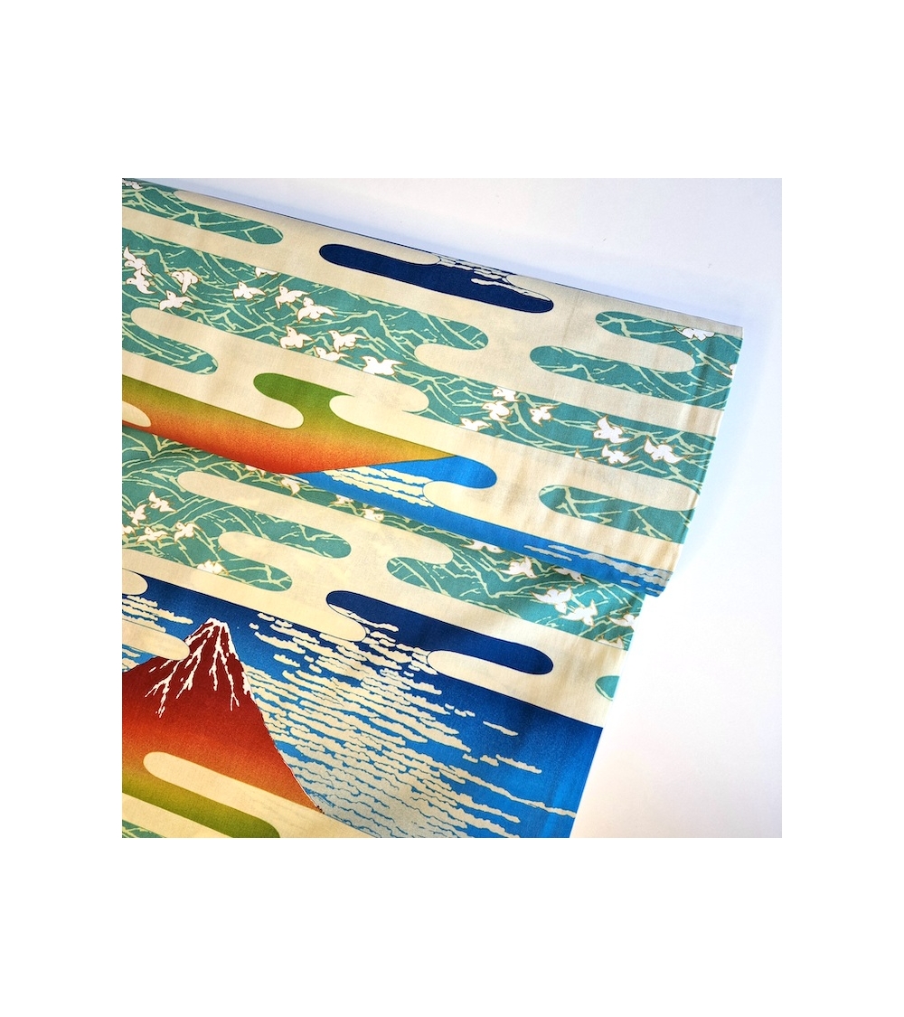 Tela japonesa Ukiyoe: Fujisan de Hokusai y chidori.