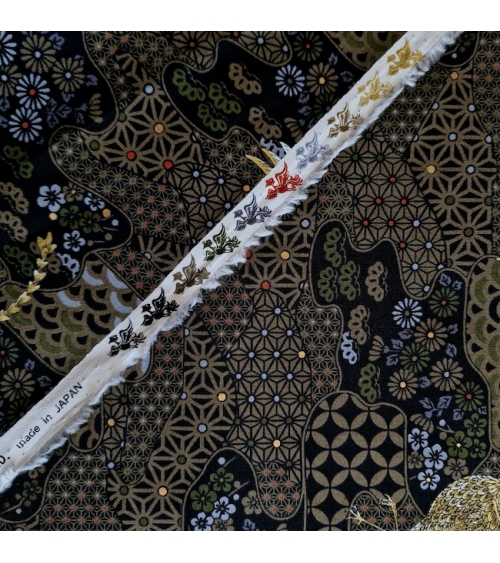 Japanese fabric golden phoenix and wagara motifs in black.