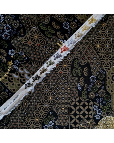 Tela japonesa Fénix dorado y motivos wagara en negro
