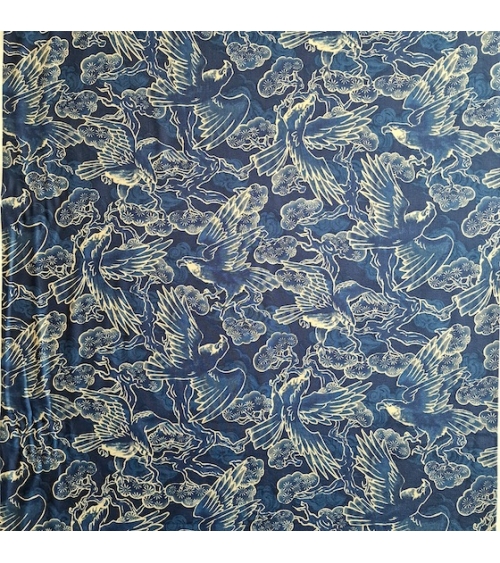 Tela japonesa "Tatoo: Halcones" en azul.