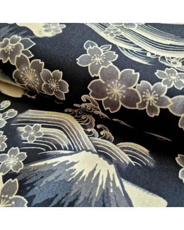 Tela japonesa "Tatoo: Fujisan to sakura" en negro.