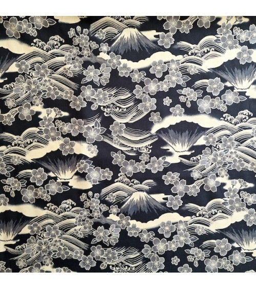 Tela japonesa "Tatoo: Fujisan to sakura" en negro.