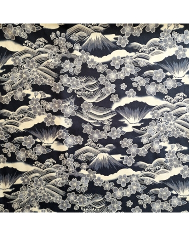 Tela japonesa "Tatoo: Fujisan to sakura" en negro.