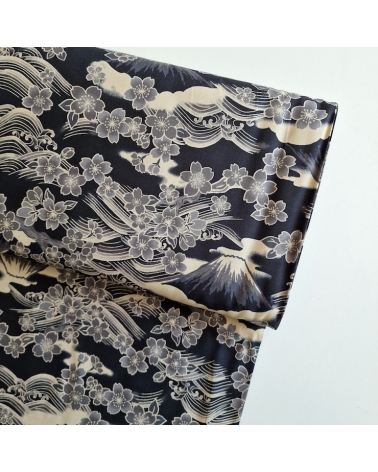 Tela japonesa "Tatoo: Fujisan to sakura" en negro.