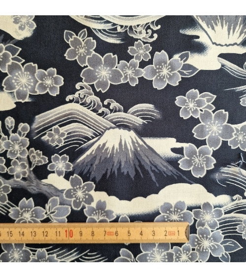Tela japonesa "Tatoo: Fujisan to sakura" en negro.