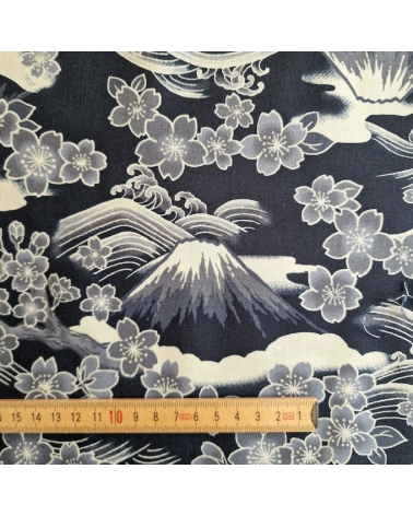 Tela japonesa "Tatoo: Fujisan to sakura" en negro.