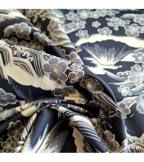 Tela japonesa "Tatoo: Fujisan to sakura" en negro.