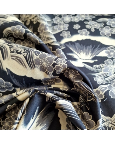 Tela japonesa "Tatoo: Fujisan to sakura" en negro.