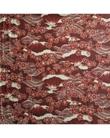 Tela japonesa "Tatoo: Fujisan to sakura" en rojo óxido.