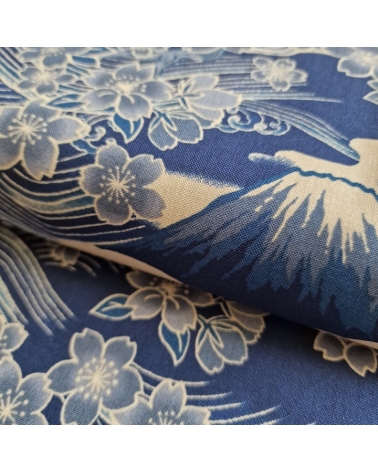 Japanese fabric ‘Tatoo: Fujisan to sakura’ in blue. 100% cotton.