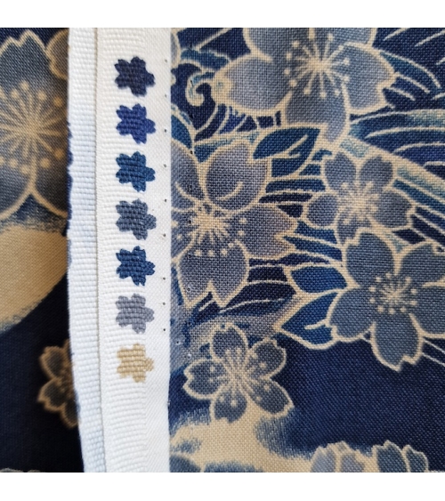 Japanese fabric ‘Tatoo: Fujisan to sakura’ in blue. 100% cotton.
