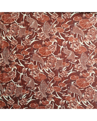 Japanese fabric ‘Tatoo: Koi fish’ in rust red. 100% cotton.