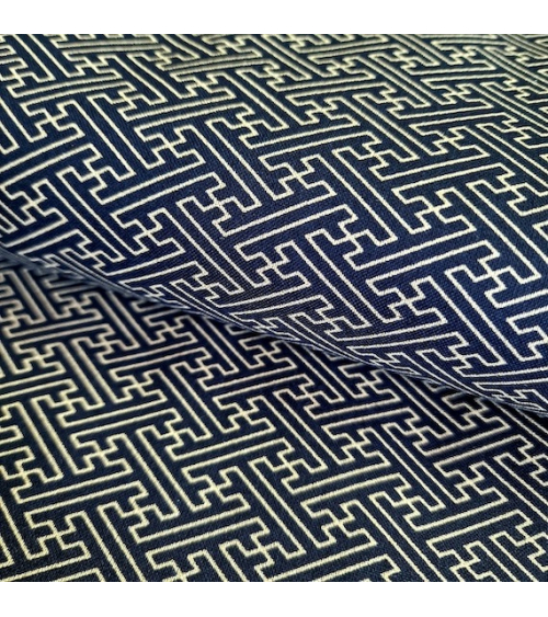 Japanese cotton fabric with 'Sayagata' pattern on black