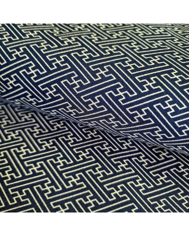 Japanese cotton fabric with 'Sayagata' pattern on black