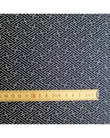 Japanese cotton fabric with 'Sayagata' pattern on black