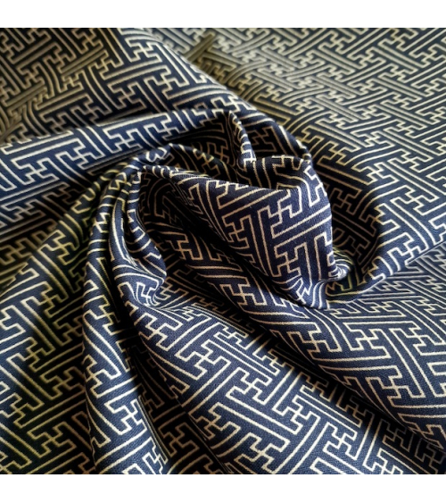 Japanese cotton fabric with 'Sayagata' pattern on black