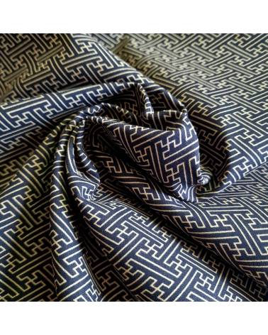 Japanese cotton fabric with 'Sayagata' pattern on black
