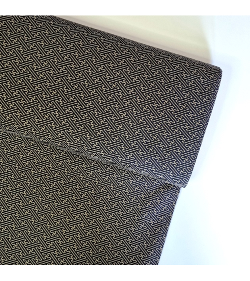 Japanese cotton fabric with 'Sayagata' pattern on black