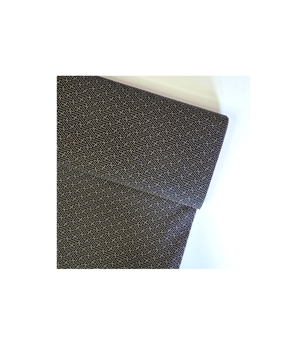 Japanese cotton fabric with 'Sayagata' pattern on black