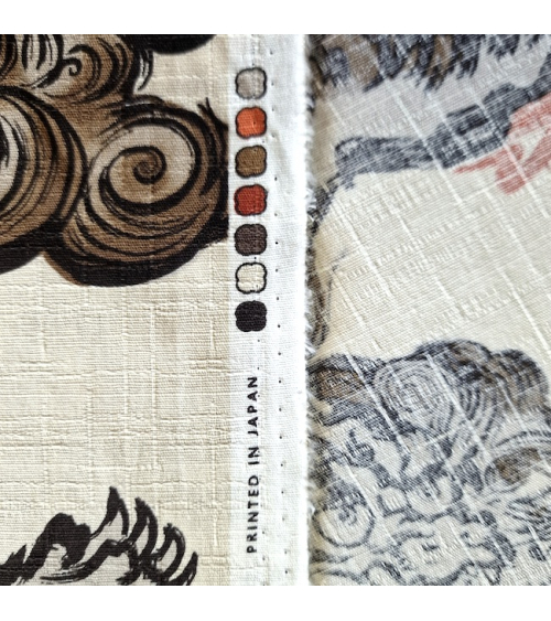 Japanese dobby fabric "Karajishi botan" on ivory.