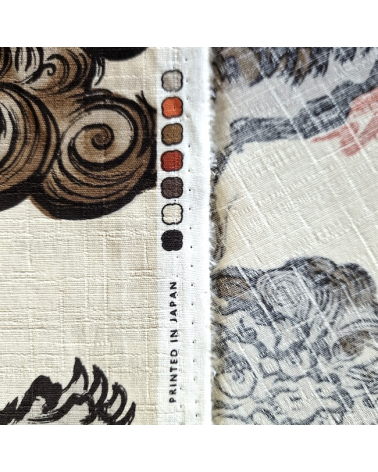 Japanese dobby fabric "Karajishi botan" on ivory.