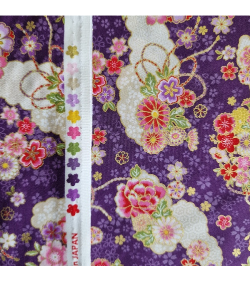 Tela japonesa de algodón de nubes y flores en violeta