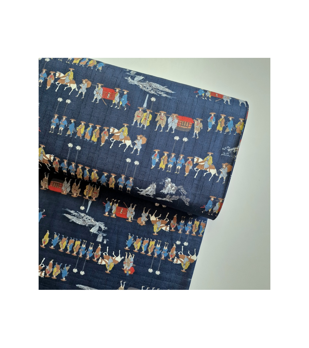 Tela de dobby japonés "El viaje del samurai" en azul