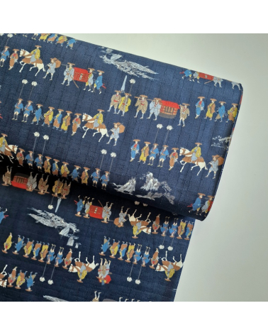 Tela de dobby japonés "El viaje del samurai" en azul
